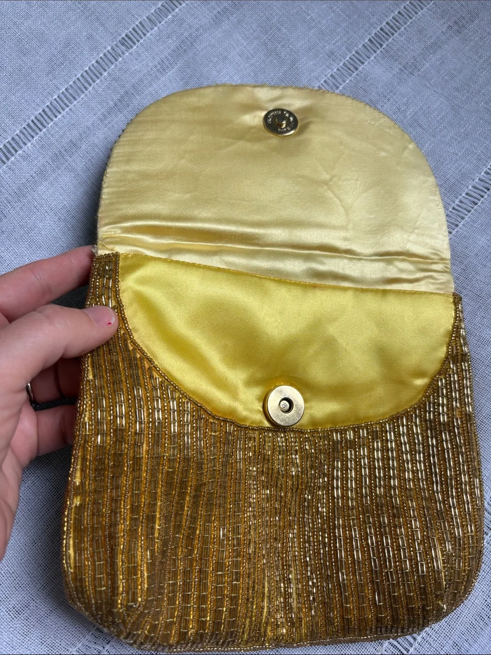 Tiffany Vintage Gold Beaded Lotus Flower Evening Clutch